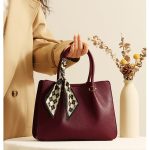 Burgundy Pebbled Leather Tote Bag For Women