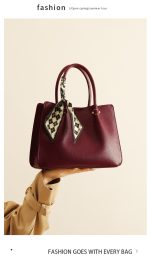 Burgundy Pebbled Leather Tote Bag For Women - Image 3