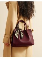 Burgundy Pebbled Leather Tote Bag For Women - Image 2