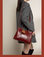 Vintage Burgundy Leather Tote Bag - Image 5